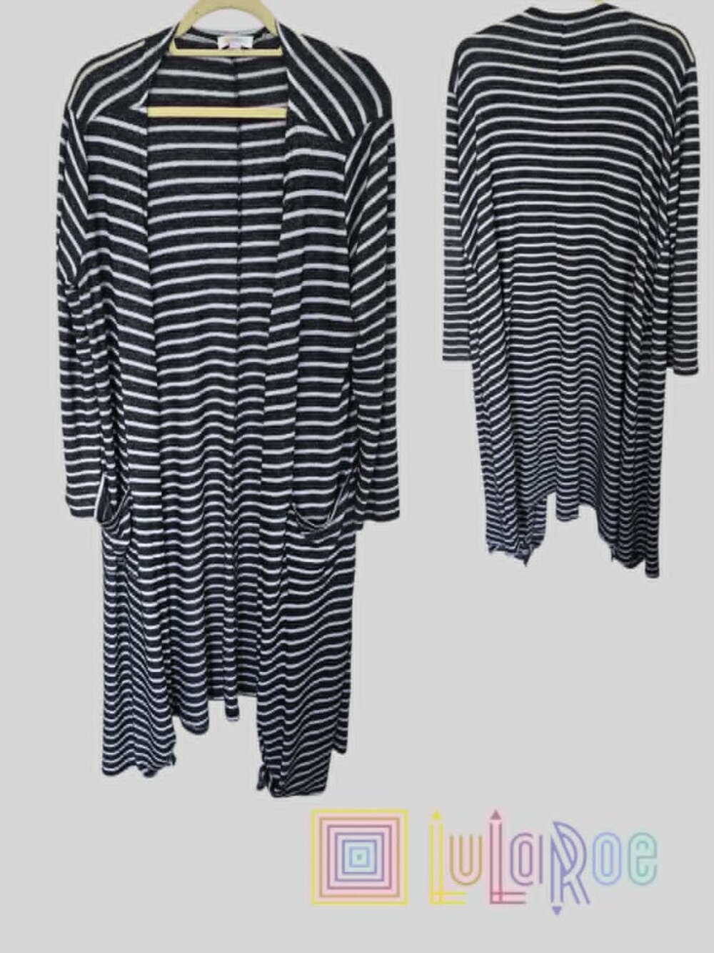 Lularoe Sarah Long Open Length Cardigan Stripes Sweaters Womens L